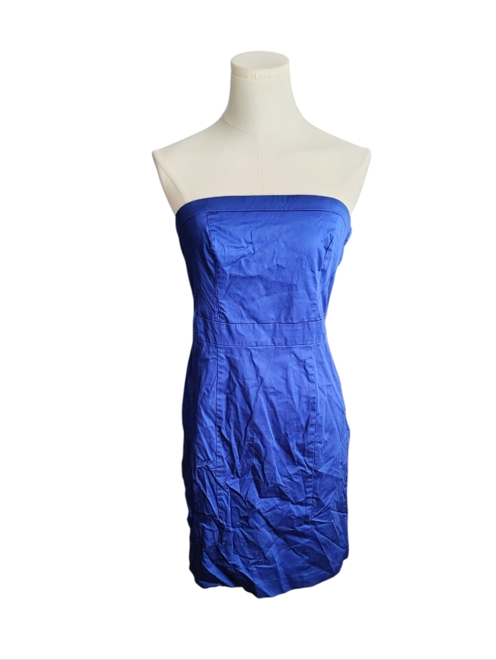H&M Cobalt Blue Simple Classic Strapless Zip Up Mini Dress With Slit Size 8
